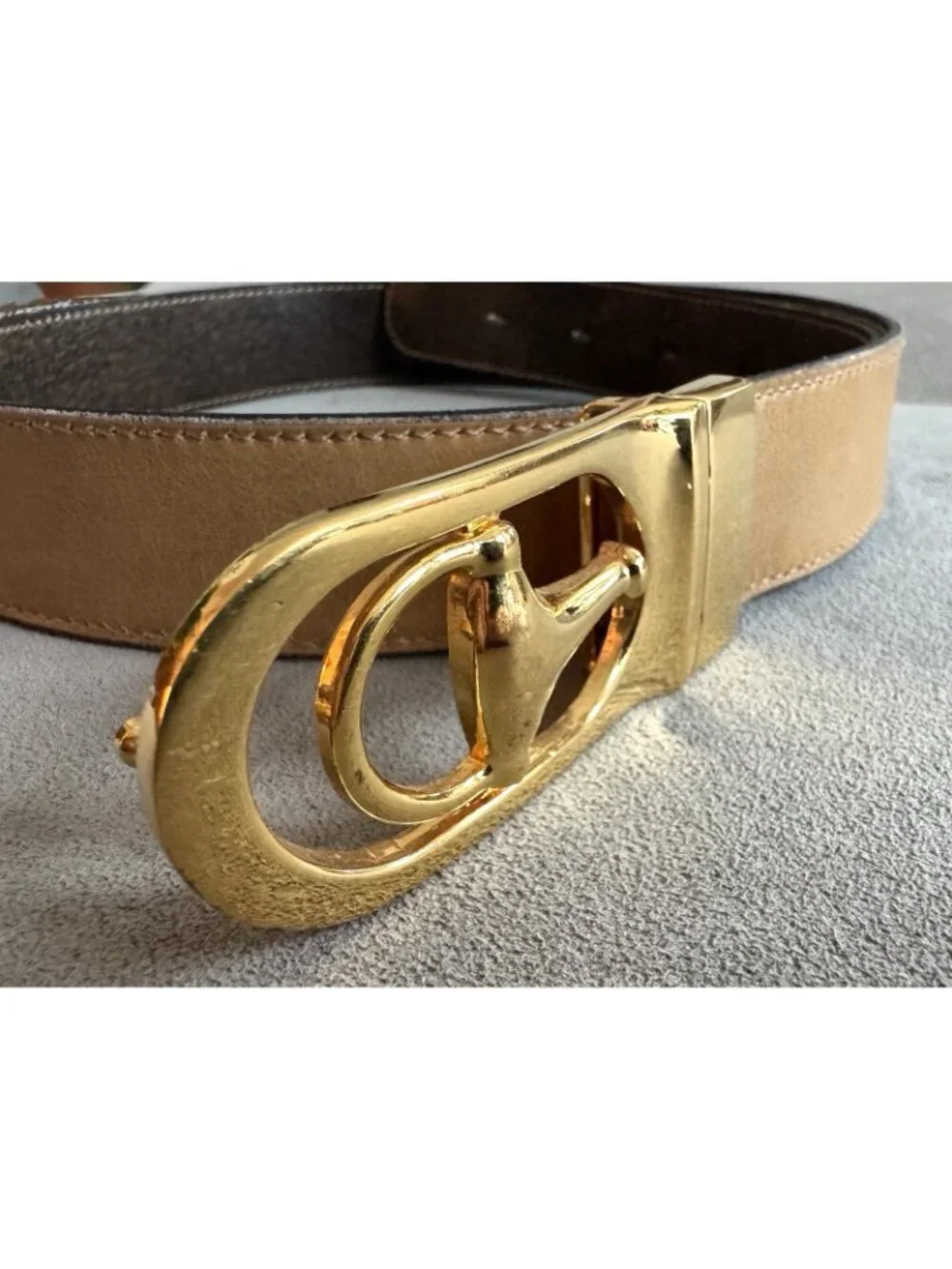 Vtg Signed GUCCI HORSEBIT BUCKLE Brown/Tan LEATHER BELT Reversible 33.5
